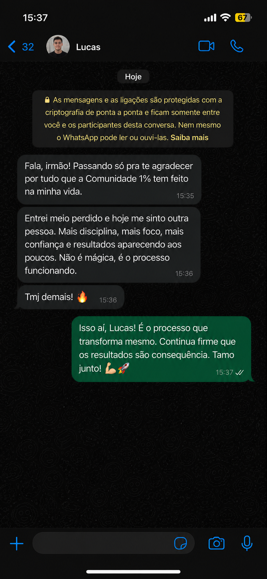 Mais um feedback de participante da Comunidade 1%